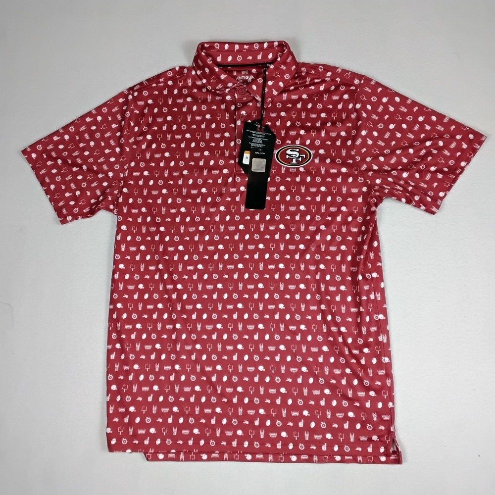 San Francisco 49ers Antigua Mens M Red Football Print Polo Shirt NFL 106165 NWT